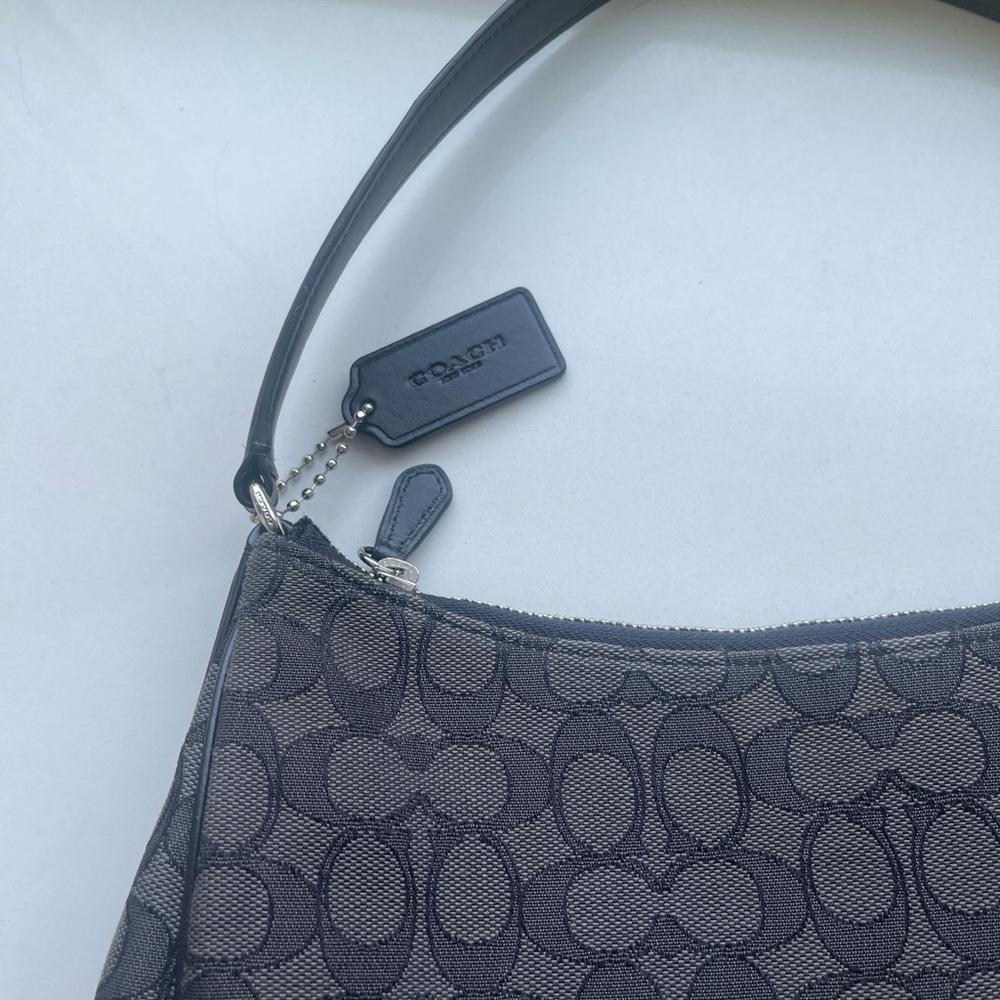 Coach Signature Zip-Top Hobo Bag – Black & Gray Monogram Canvas - Picture 12 of 14